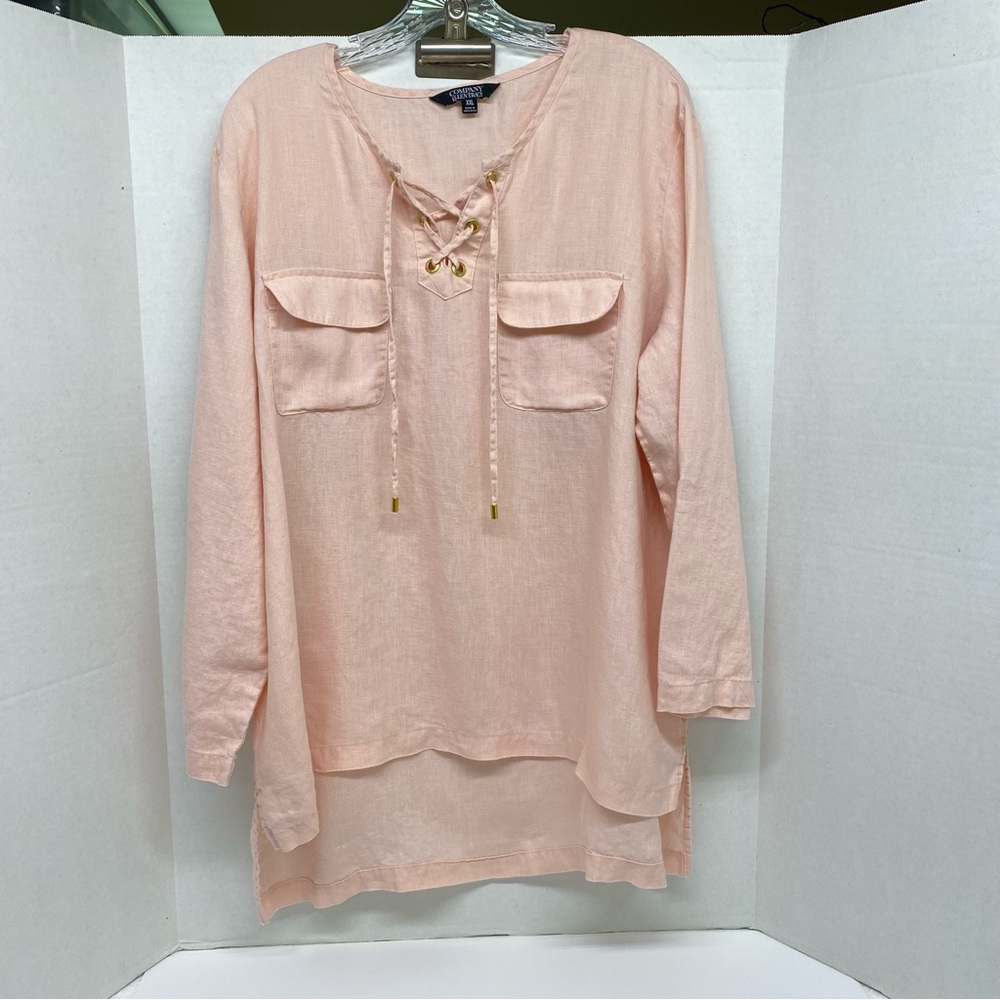 Company Ellen Tracy Size XXL Peach 100% Linen Roll Tab Sleeve Top/Tunic Casual